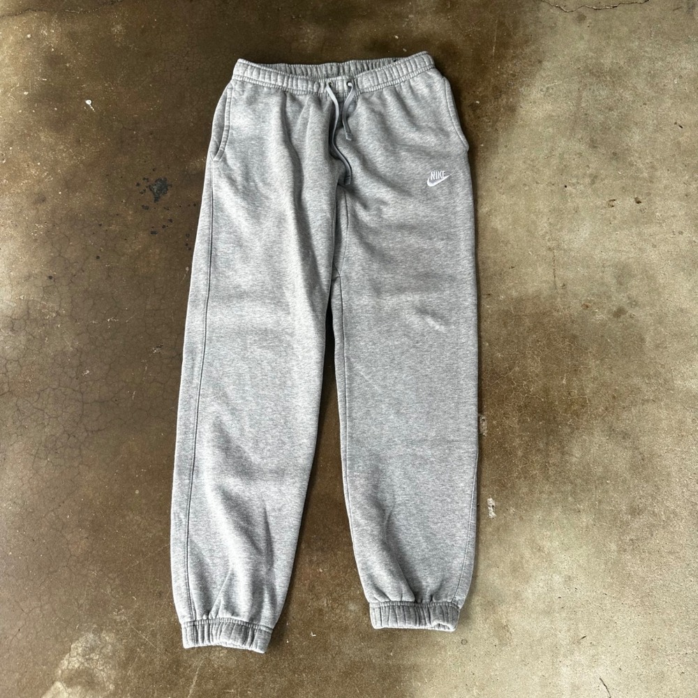 Nike Joggers Mens Medium Gray Fleece Sweatpants Logo Drawstring Athletic
